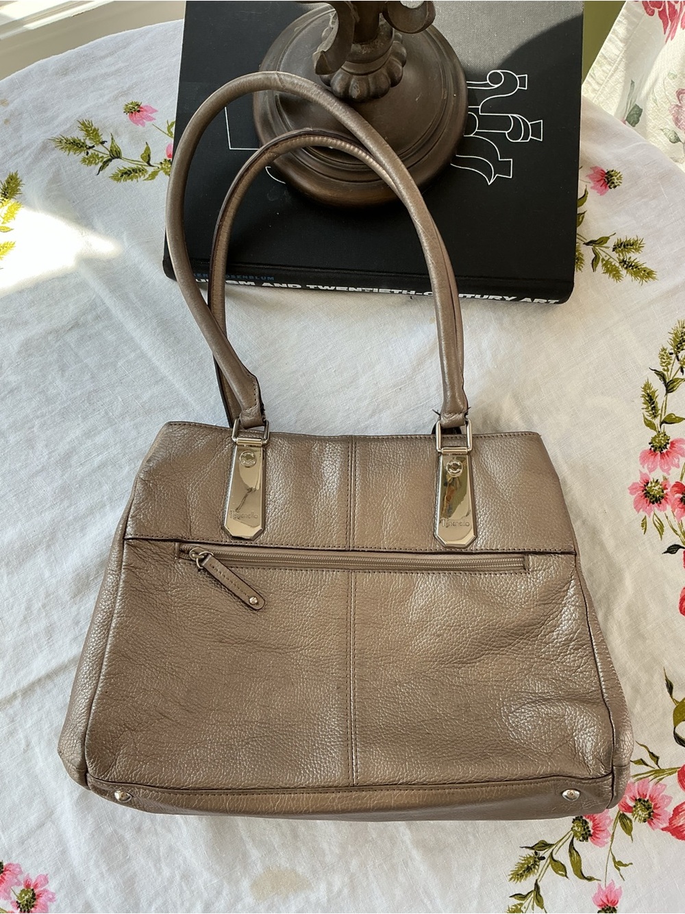 Tignanello Metallic Bronze Pebbled Leather Shoulder Bag Purse
